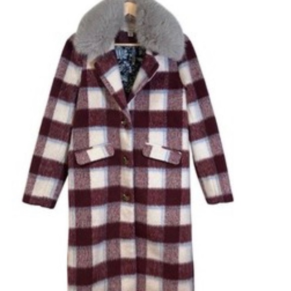 Sundance Burgundy and Cream Plaid Teddy Jacket NEW xs - Picture 3 of 4